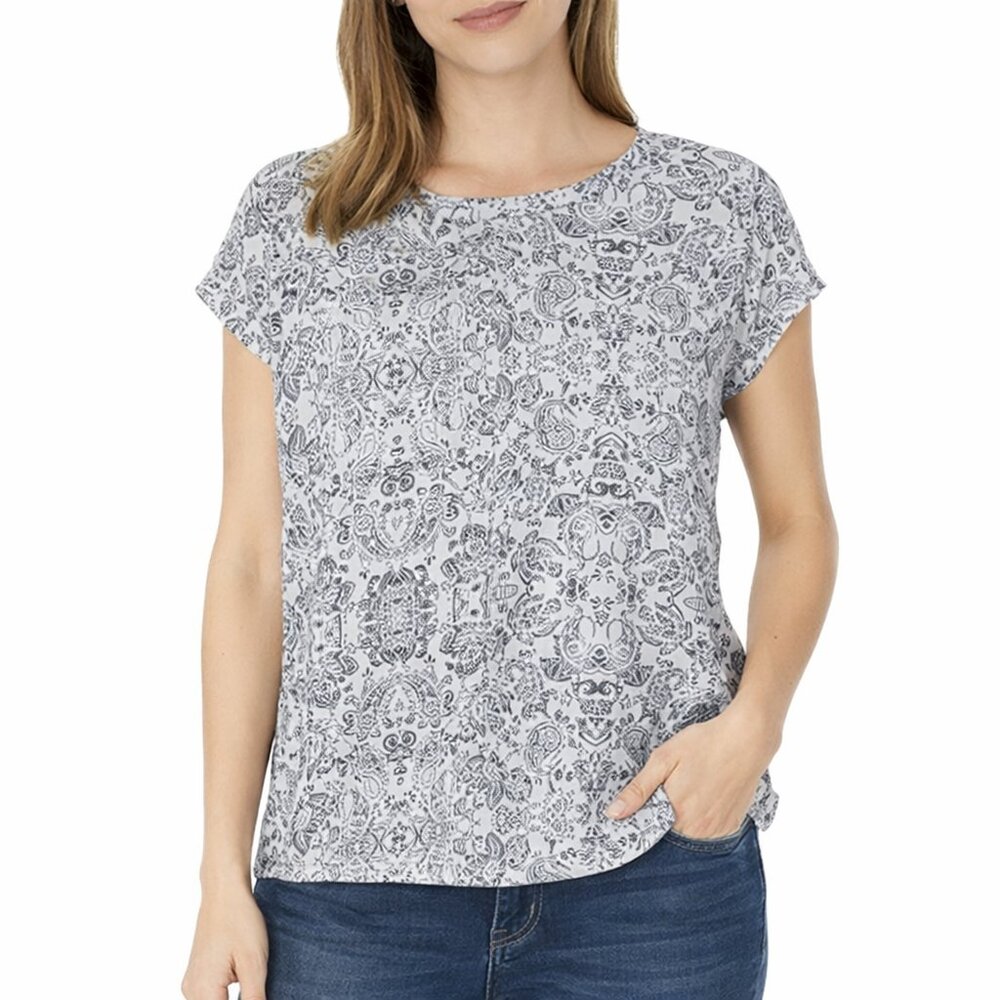 Chaus Black and White Patterned Short Sleeve Top
